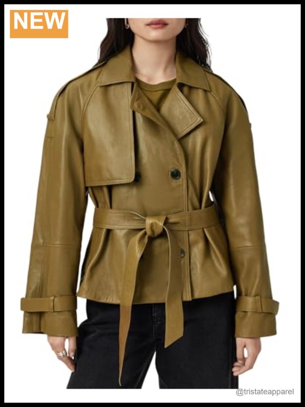 Women's Faux Leather Jacket - Long Sleeve Button Front